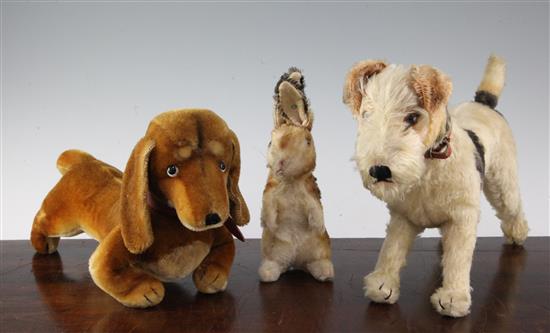 Three Steiff models, terrier 9in.